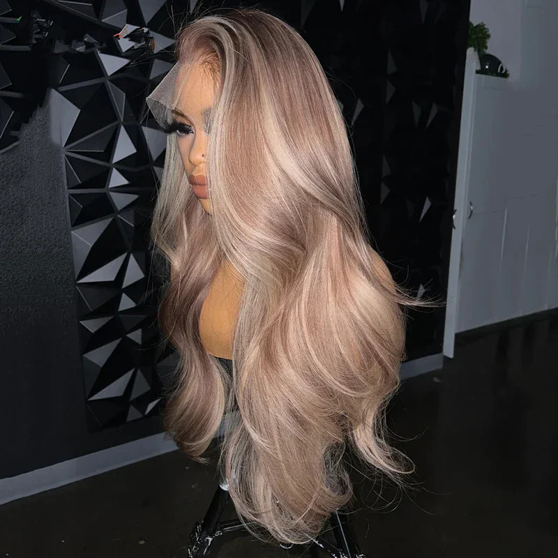 Ash Blonde Highlight Colored Transparent Lace Front Wigs Human Hair Body Wave Lace Frontal Wigs Pre Plucked For Women