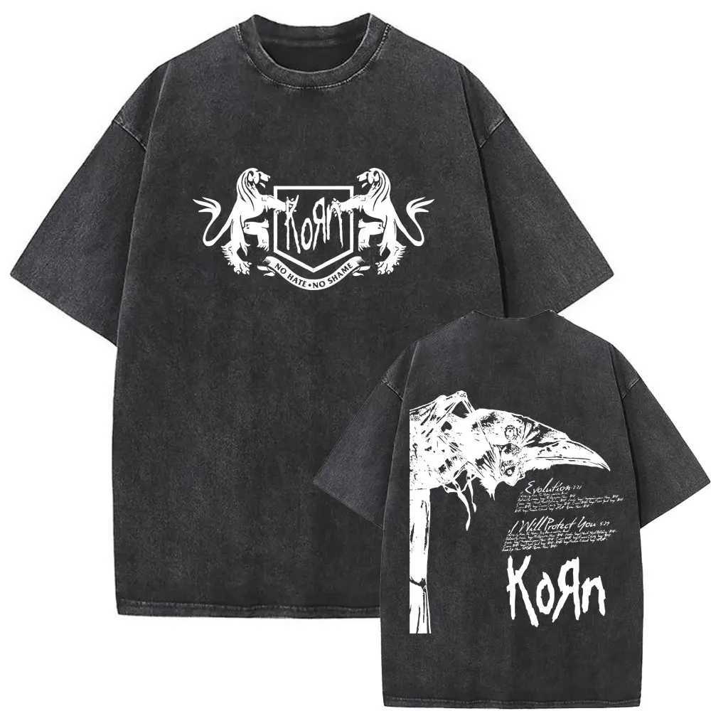 Men's T-Shirts New Washed Vintage Alternative Nu Metal Rock Band Corn Print Tshirt Men Oversized T-shirts Men Fashion T Shirts Y2k Streetwear z25