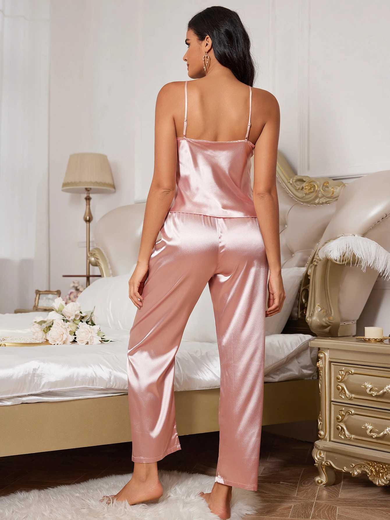 Fall new womens silk pajama set halter top and pants sexy comfortable two piece pajama setXJ250220