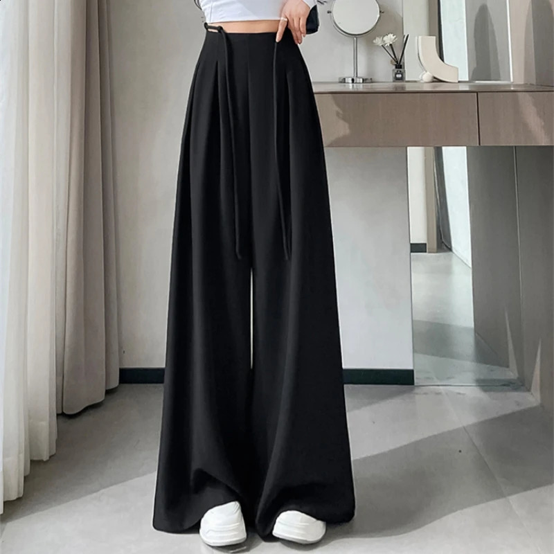 Spring Women High Waist Wide Suit Pants Straight Leg Loose Fit Full Length Casual Elegant Z260314