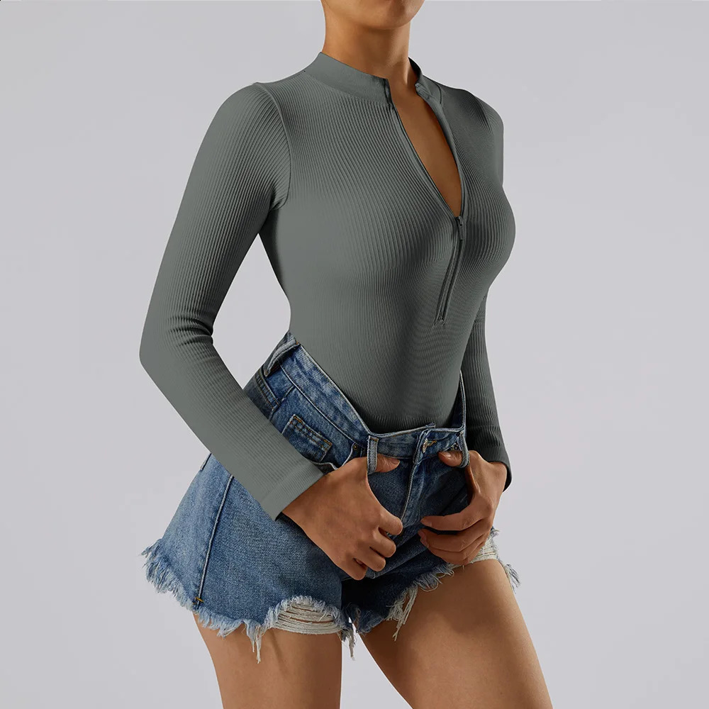 Bodycon Bodysuit Women Jumpsuit Clothing Fashion Streetwear Outfits Romper Playsuits Long Sleeve Autumn Winter Zipper Jumpsuit 250220