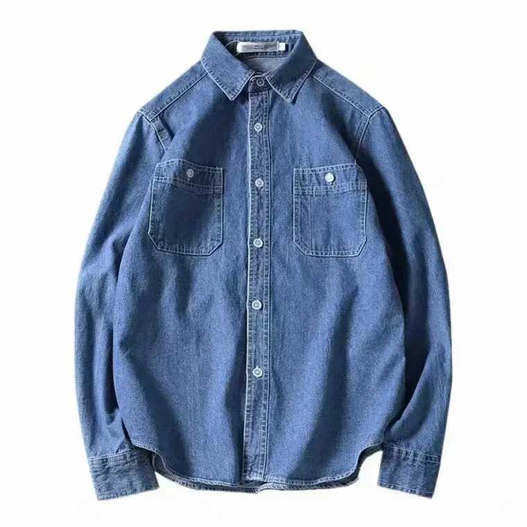 Japanese Vintage Denim Long Sleeve Shirt Mens Autumn Casual Loose-Fit Jacket Top Electric Welding Work Shirt Plus Size Shirt W250227