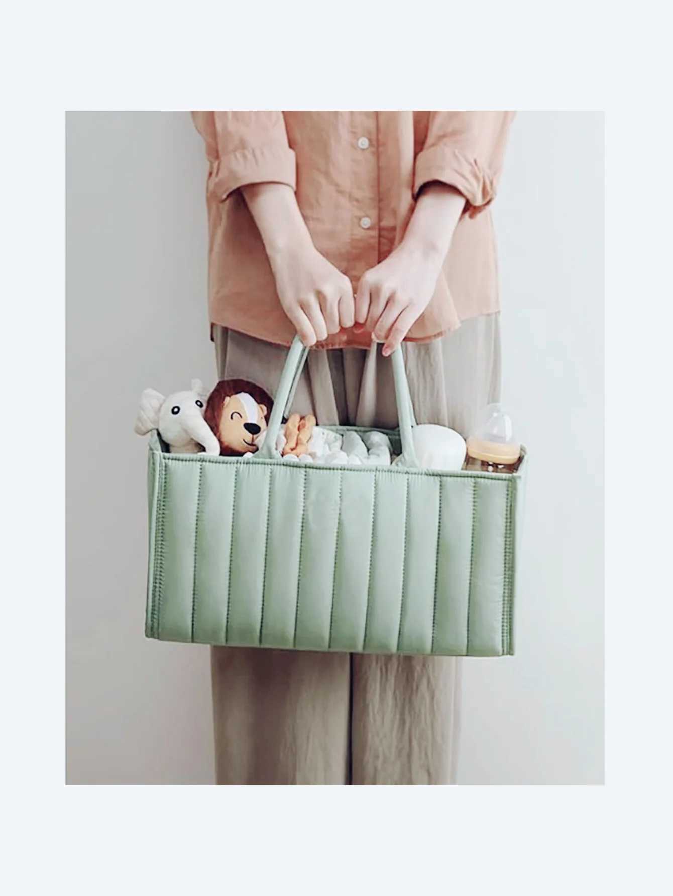 Light green baby nappy storage bag Multi-functional nappy bag large capacity foldable mummy bag bottle nappy storage X250220