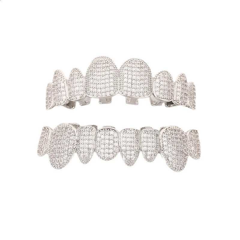 HipHop CZ Tooth Set suitable for unisex top bottom mouth gold silver tooth cap detachable teeth fashion jewelry 250220