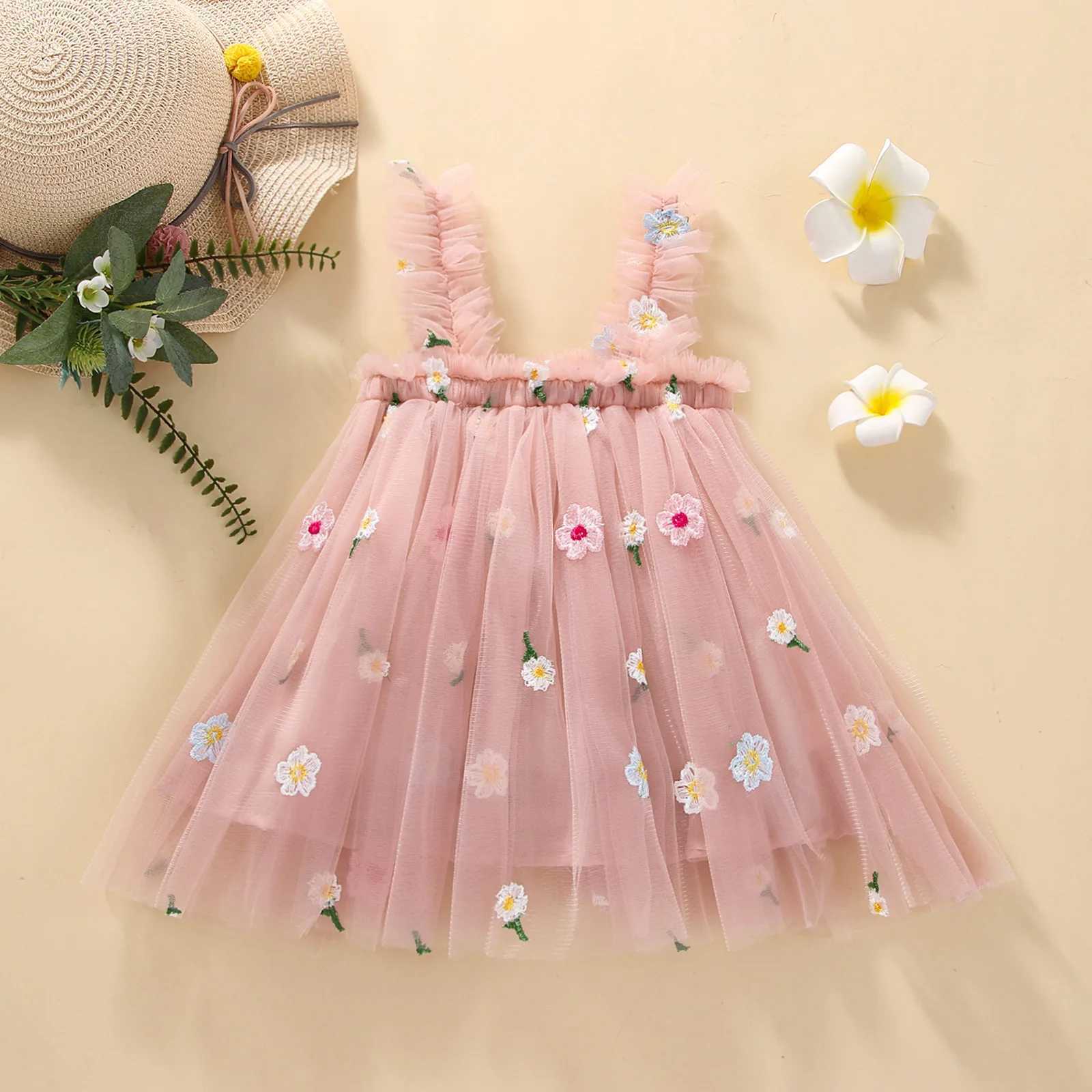 2024 New Baby Girl Clothing Multi color Embroidered Flower Network Card Mysore Cute Baby Girl Dress Party Princess Fluffy Dress X250220
