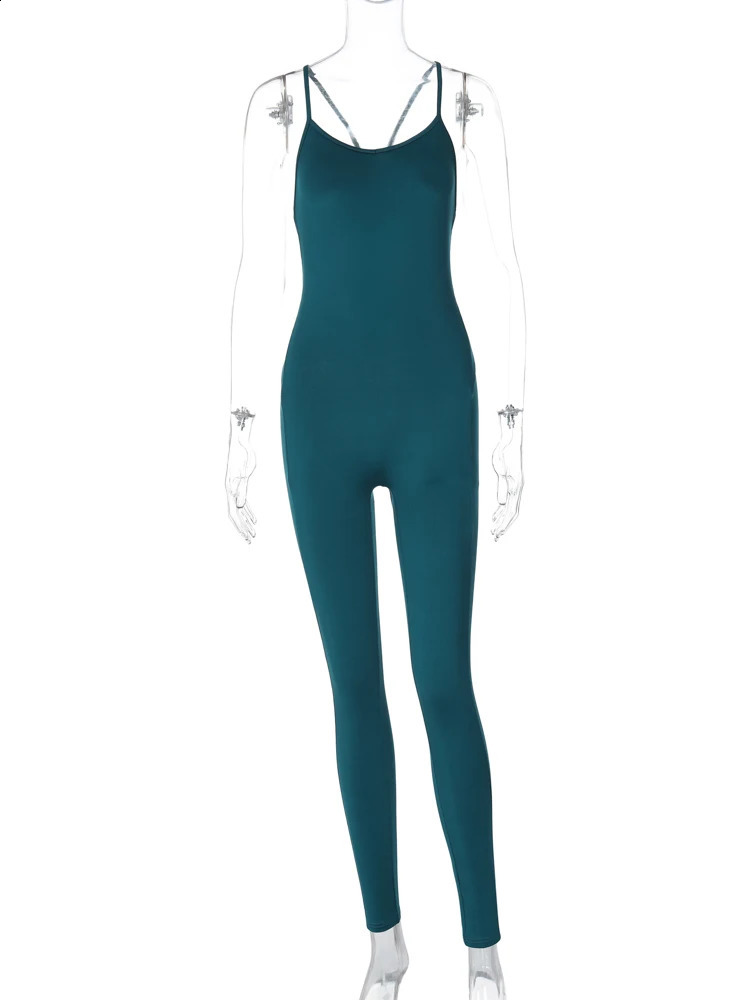 Hugcitar Solid Slices backless sexy Bodycon tight jumpsuit spring/summer womens jumpsuit casual wear 250220