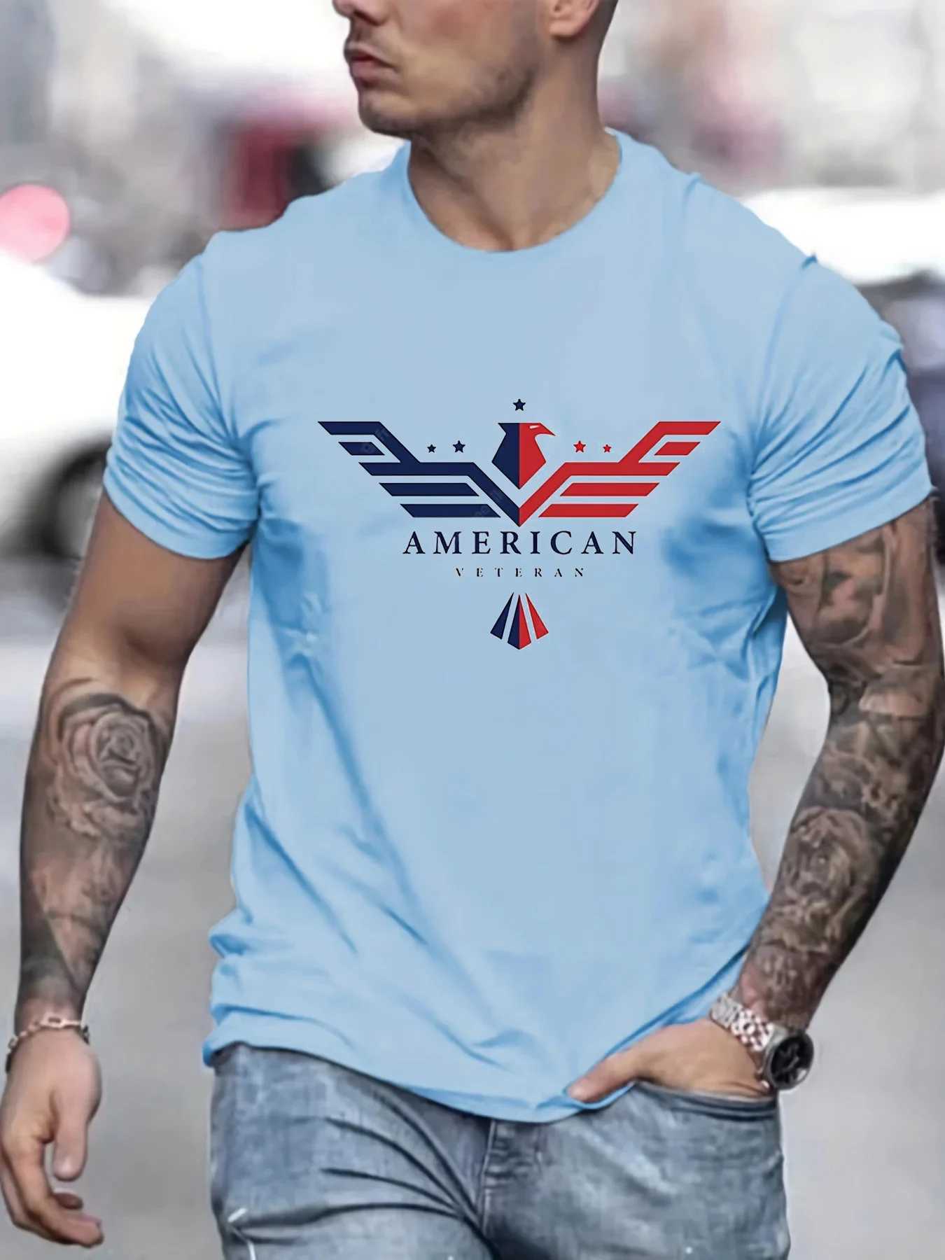 Mens Summer Loose Size 00% Cotton Bald Eagle One Printed Slim Fit Casual Round Neck Short Sleeve T-shirt Top W250220