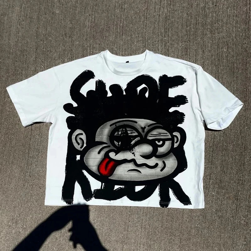 Streetwear Hip Hop Cartoon Print Graphic Oversized T Shirt Women Womens Fashion Trendy Round Neck Tshirt Short Sleeve Top 250214