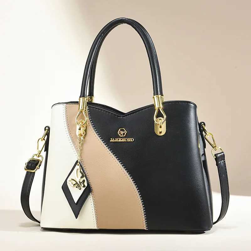 Three Colors Patchwork Womens Handbag Large Capacity Soft Leather Shoulder Bag Fashion Elegant Womens Crossbody Bag Z250220
