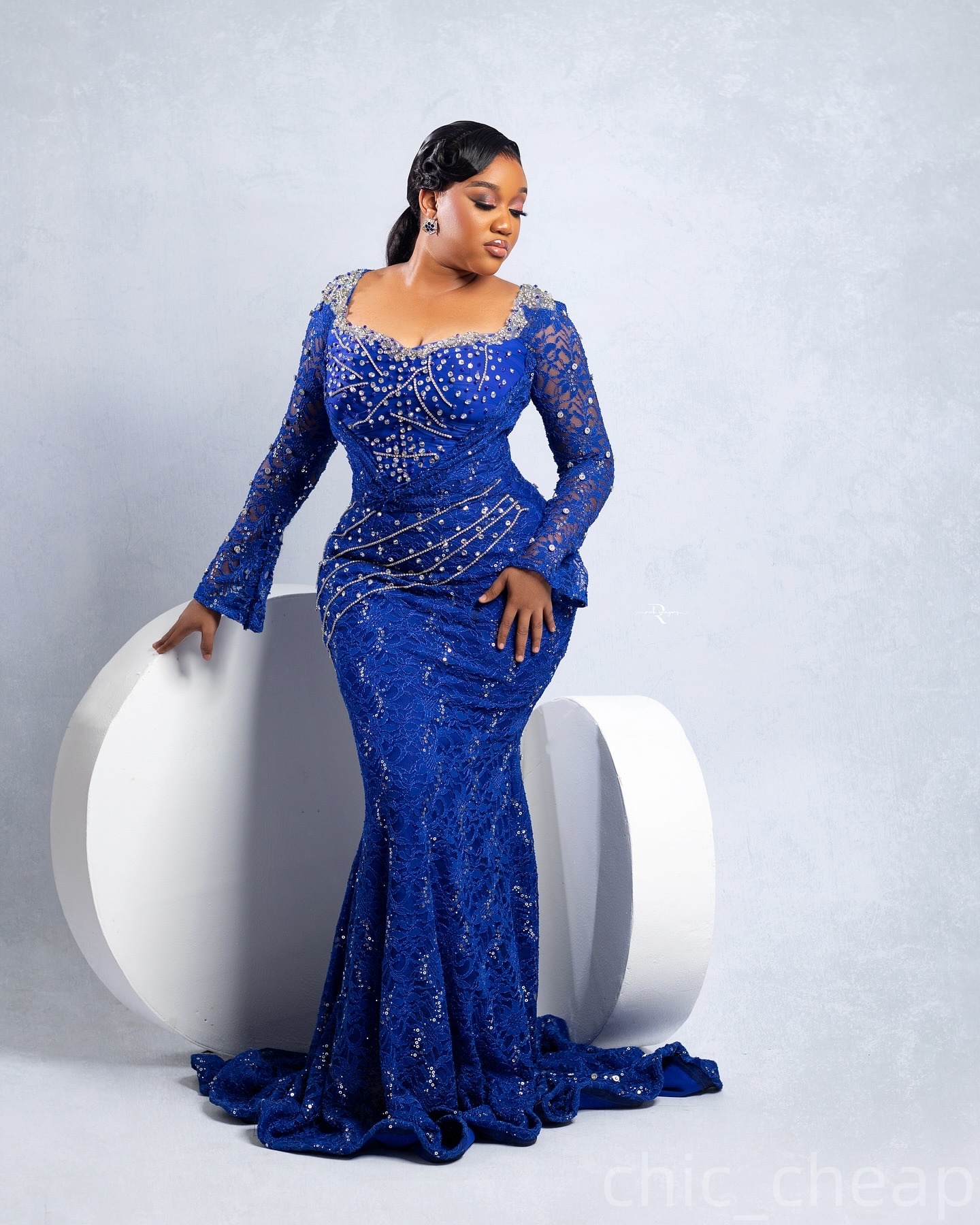 Royal Blue Mermaid Prom Dresses 2025 Lace Beaded Crystals Full Sleeves Evening Formal Party Second Birthday Engagement Gowns Plus Size Dress For Speci