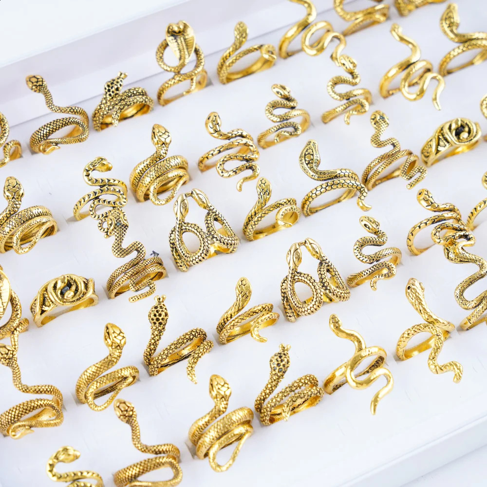 Wholesale 30Pcs/Lot Fashion Snake Animal Mix Style Metal Opening Rings for Women Vintage Adjustable Size Jewelry Party Gifts 250221