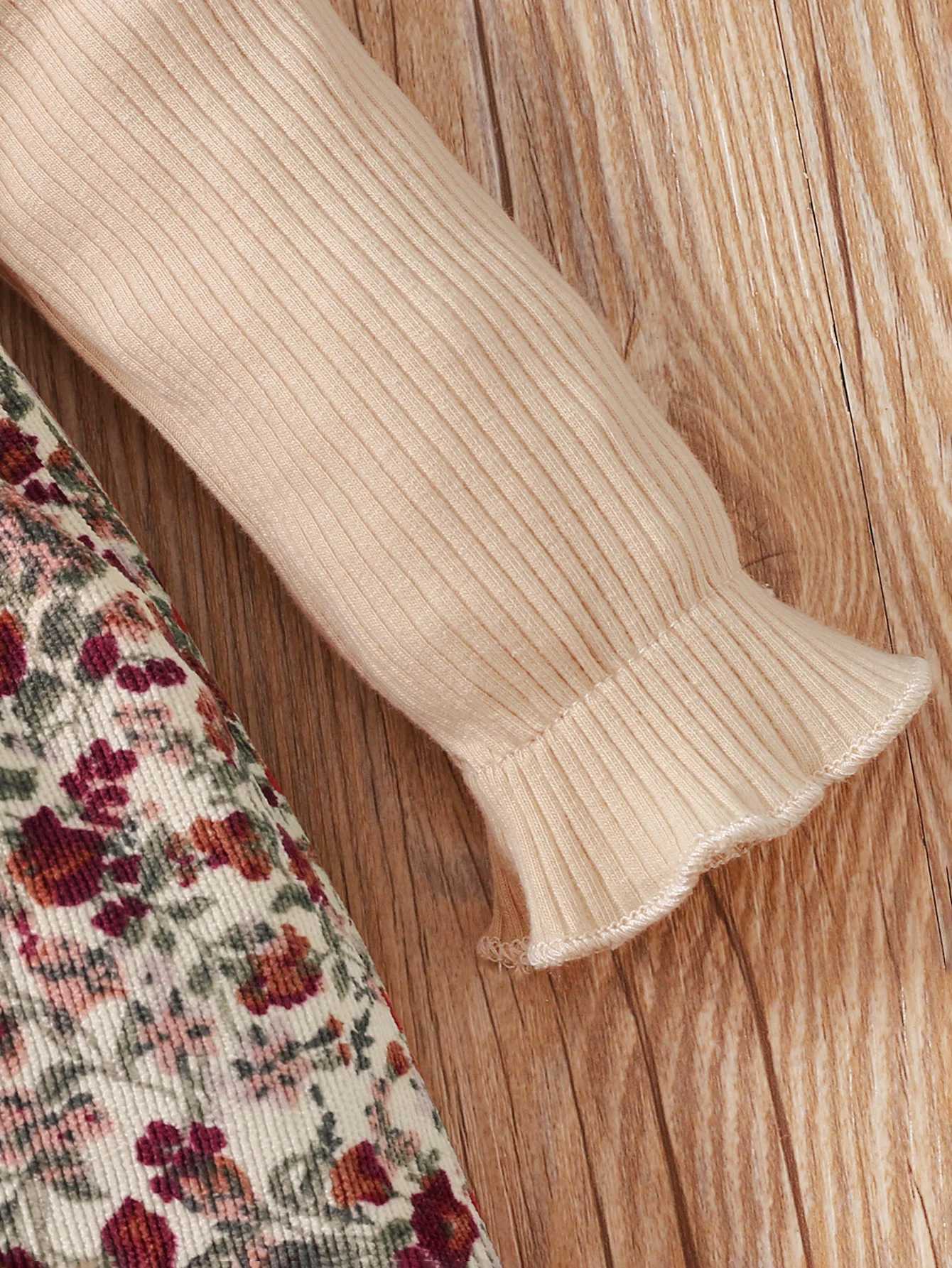 Autumn apricot pit stripe mosaic floral long-sleeved dress stylish and elegant party. X250220