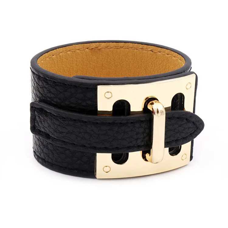 Charm Bracelets Kirykle 2021 New Women Bracelet 10 Color Hip Punk Wide Leather Bracelet High Quality Gold Alloy Buckle Bangle for Women Gift J250217 1