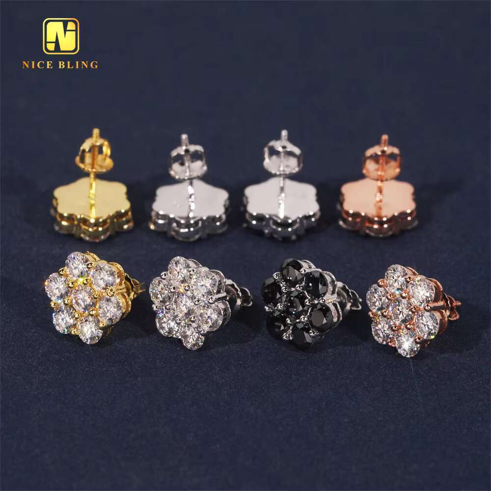 Pass Dia Tester Cluster Screw Back Ear Studs 12mm Iced Out Hip Hop Jewelry Sier VVS Moissanite Stud Earring for Women