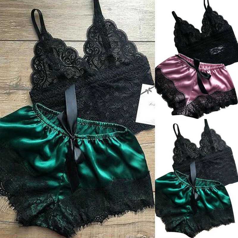 1 Set Womens Lace Spwear Lingerie Tops Shorts Set Babydoll Pajamas Nightwear S/M/L/XL/2XL New ColorXJ250220