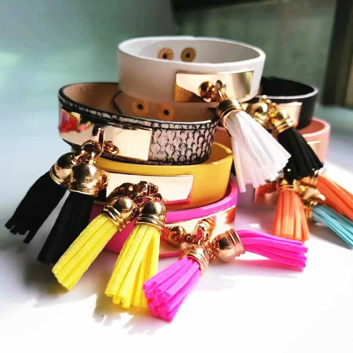 Charm Bracelets Fuxia Tassel Bracelets Neon Summer Bracelets Casual Black Leopard Bracelets Female Women PU Leather Bangle Wholesale Jewelry J250217 1