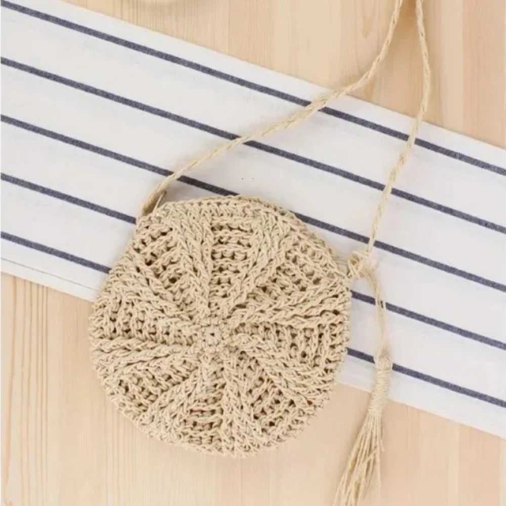 Bohemian Straw Bags for Women Circle Beach Handbags Summer Rattan Shoulder Bags Handmade Knitted Travel Big Totes Bag 2024 New