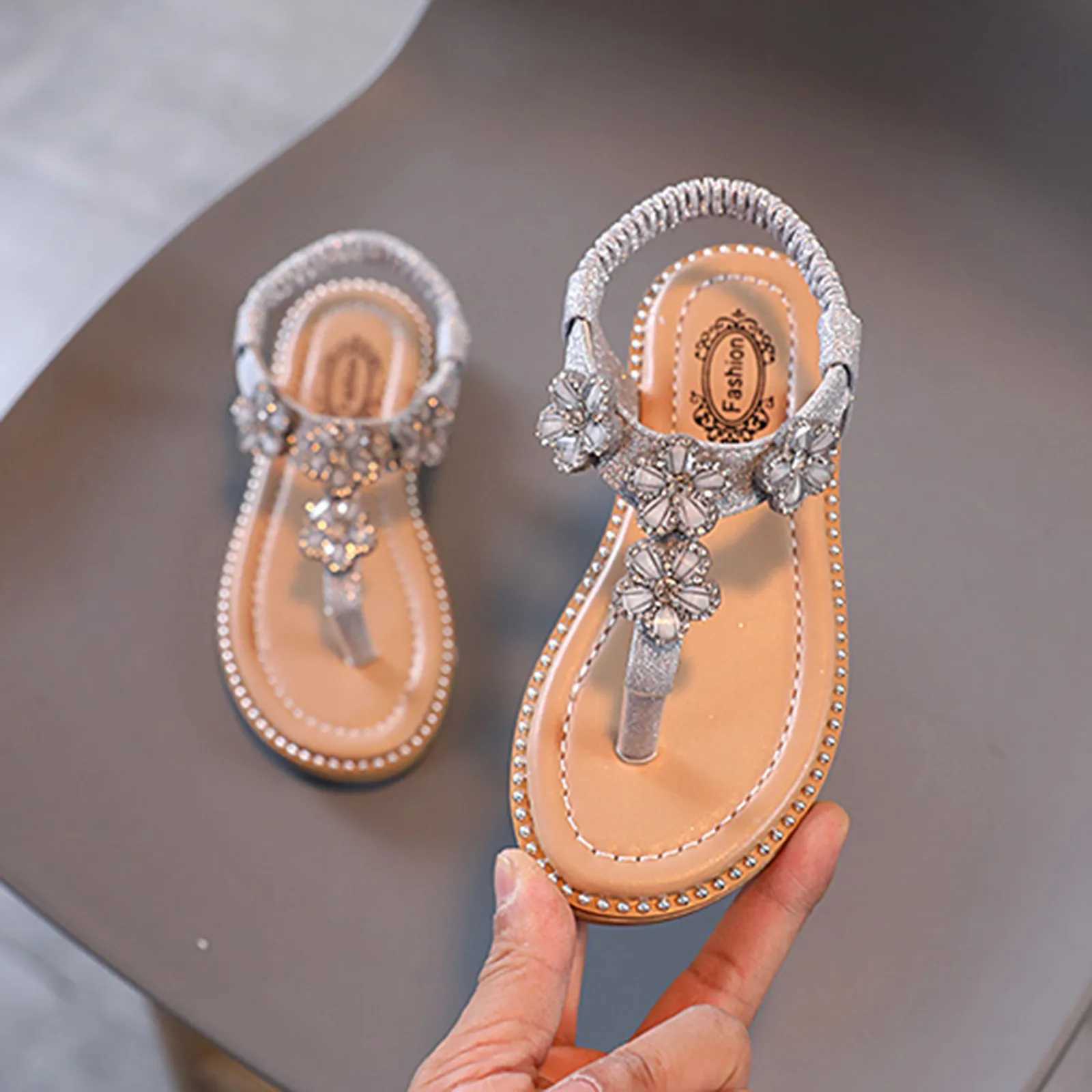 1~7year Kids Shoes Summer Girls Sandals Floral Crystal Bling Flip Flop Shoes Sandals Toddler Infant Baby Girl Princess SandalsXJ250221