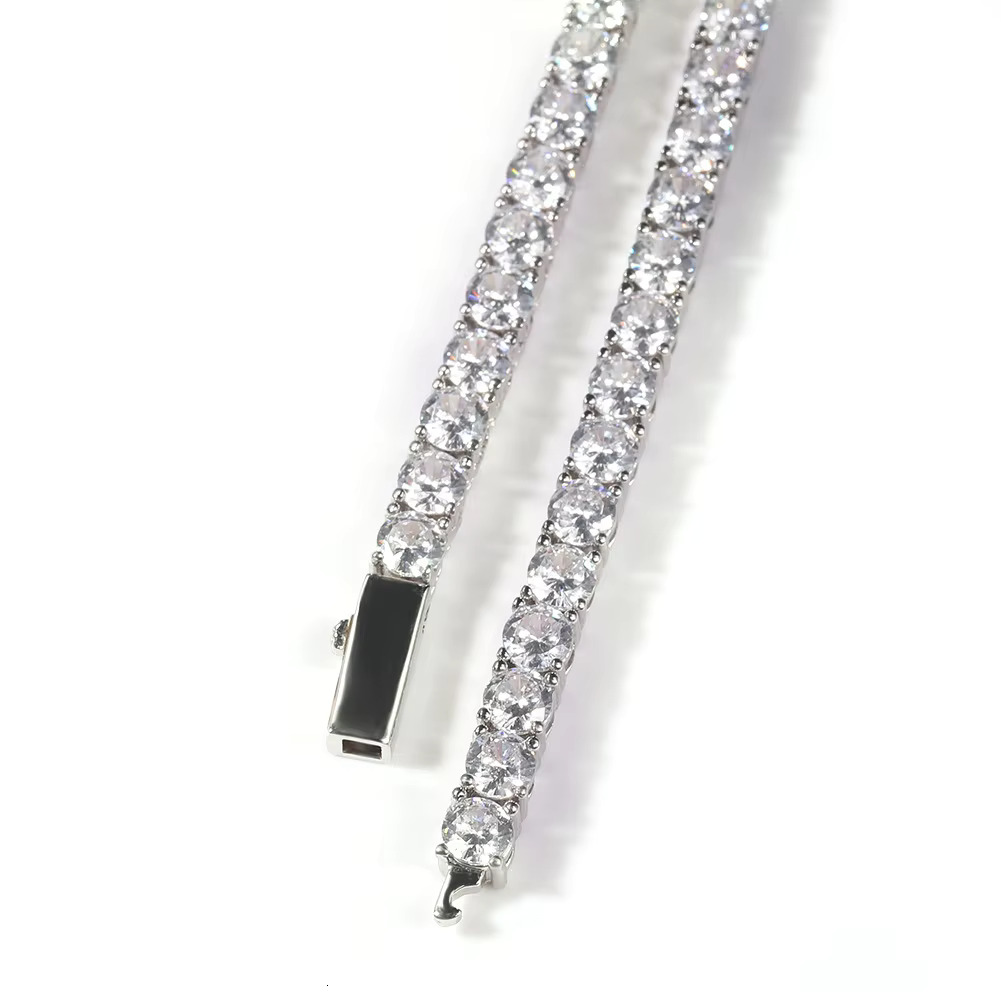 Hip Hop 3mm 4mm Round Dia Moissanite Tennis Chain Bracelet in 14k Gold Plated Iced Out Sterg Sier Necklace Jewelry