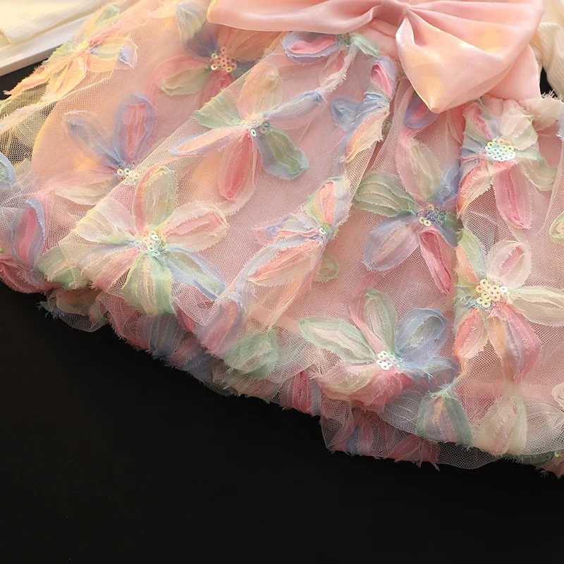 Baby Girl Dress Spring And Autumn Mesh Flower Bow Girl Princess Dress Girl Clothing X250220
