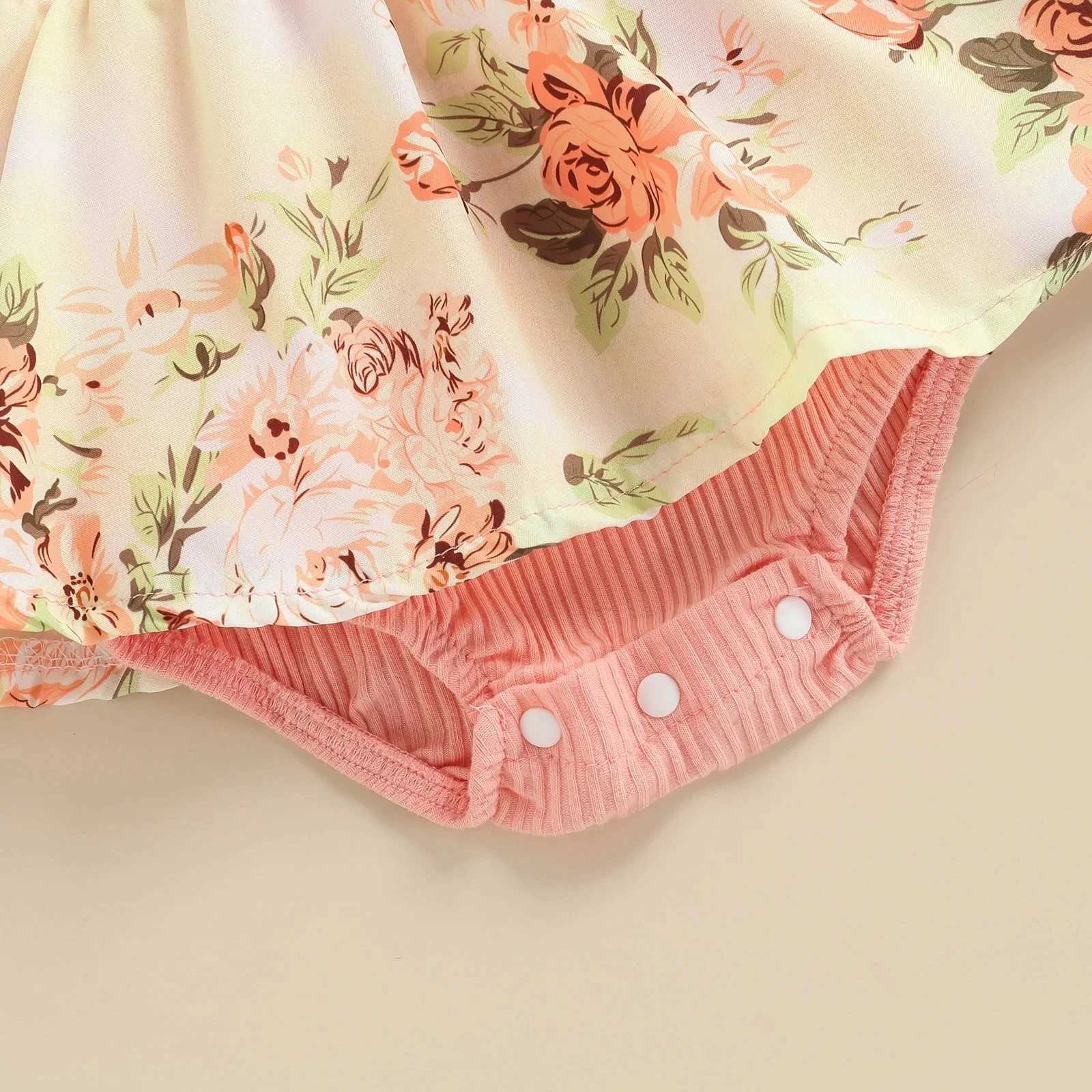 Summer Infant Baby Girls Dress Flying Sleeve Bodysuit + Bow Headband Flower Pattern Ruffle Sweet Style Clothing X250220