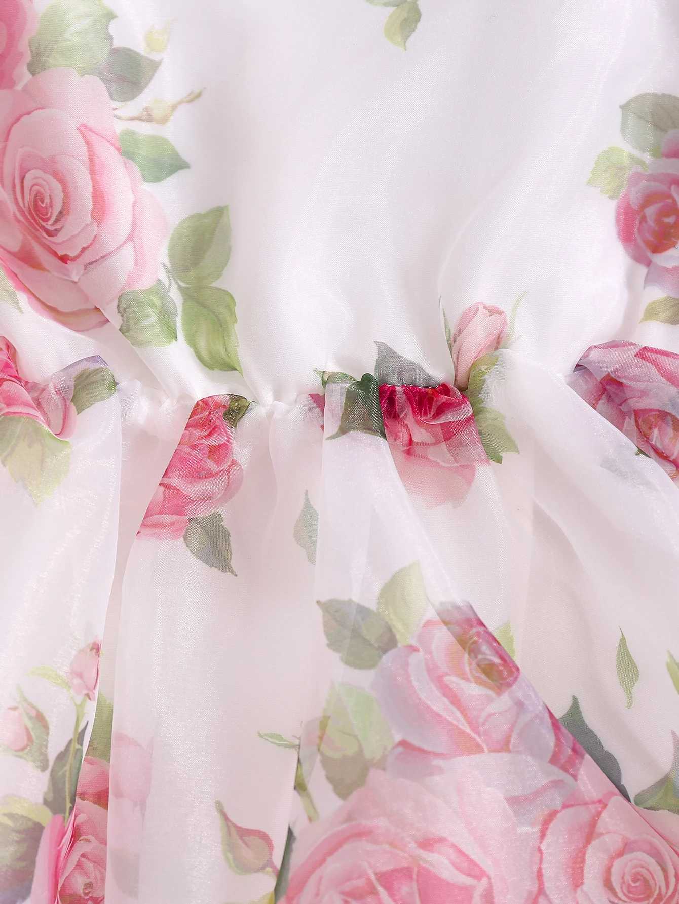 1-3Y Baby Girl Fashion Bubble Sleeve Romantic Rose Chiffon Short Sleeve Princess Dress Summer Daily Party Clothing X250220