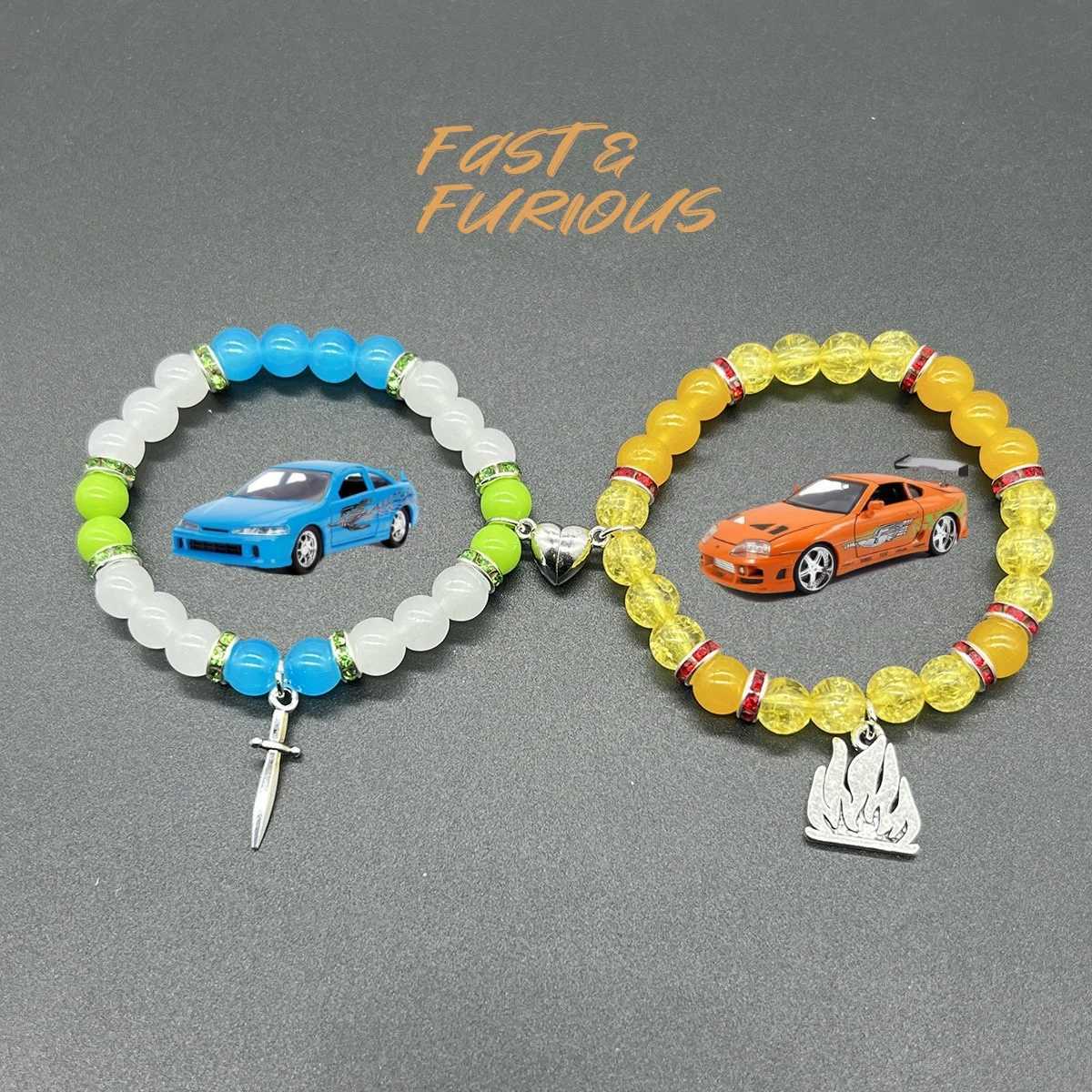 2PCS/set Fast And Furious Matching Bracelets For Couples Bracelets Cool Race Car Victory Banner BFF Beaded Bracelet Jewelry Gift W250221