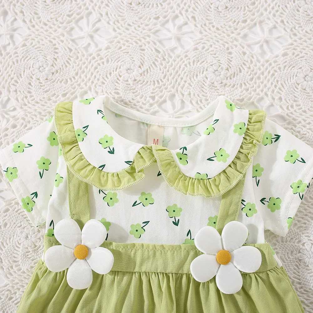 (0-3 Years Old) Summer Baby Girl Cotton Flower Fake Two-Piece Shoulder Strap Dress Girl Cute Short Sleeved Dress X250220