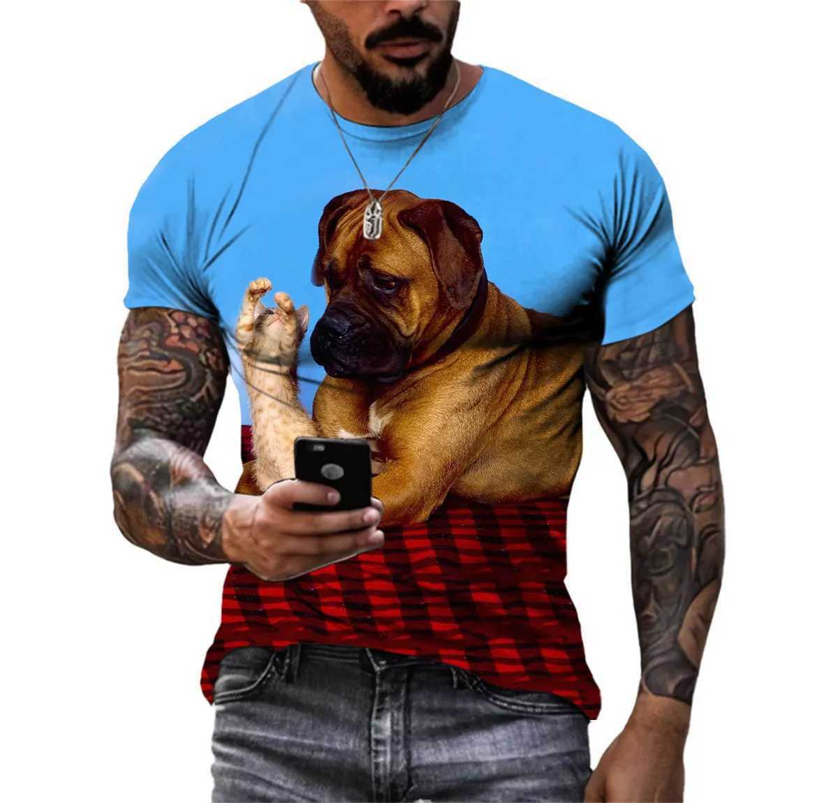 New Fashion Personality Beach Dogs Summer Mens Hd 3d Printed T-shirt O Neck Short Sleeve Casual Loose Comfortable Quick Dry Top W250220
