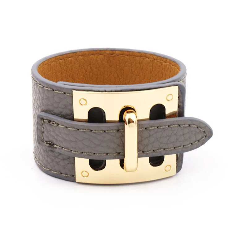 Charm Bracelets Kirykle 2021 New Women Bracelet 10 Color Hip Punk Wide Leather Bracelet High Quality Gold Alloy Buckle Bangle for Women Gift J250217 1