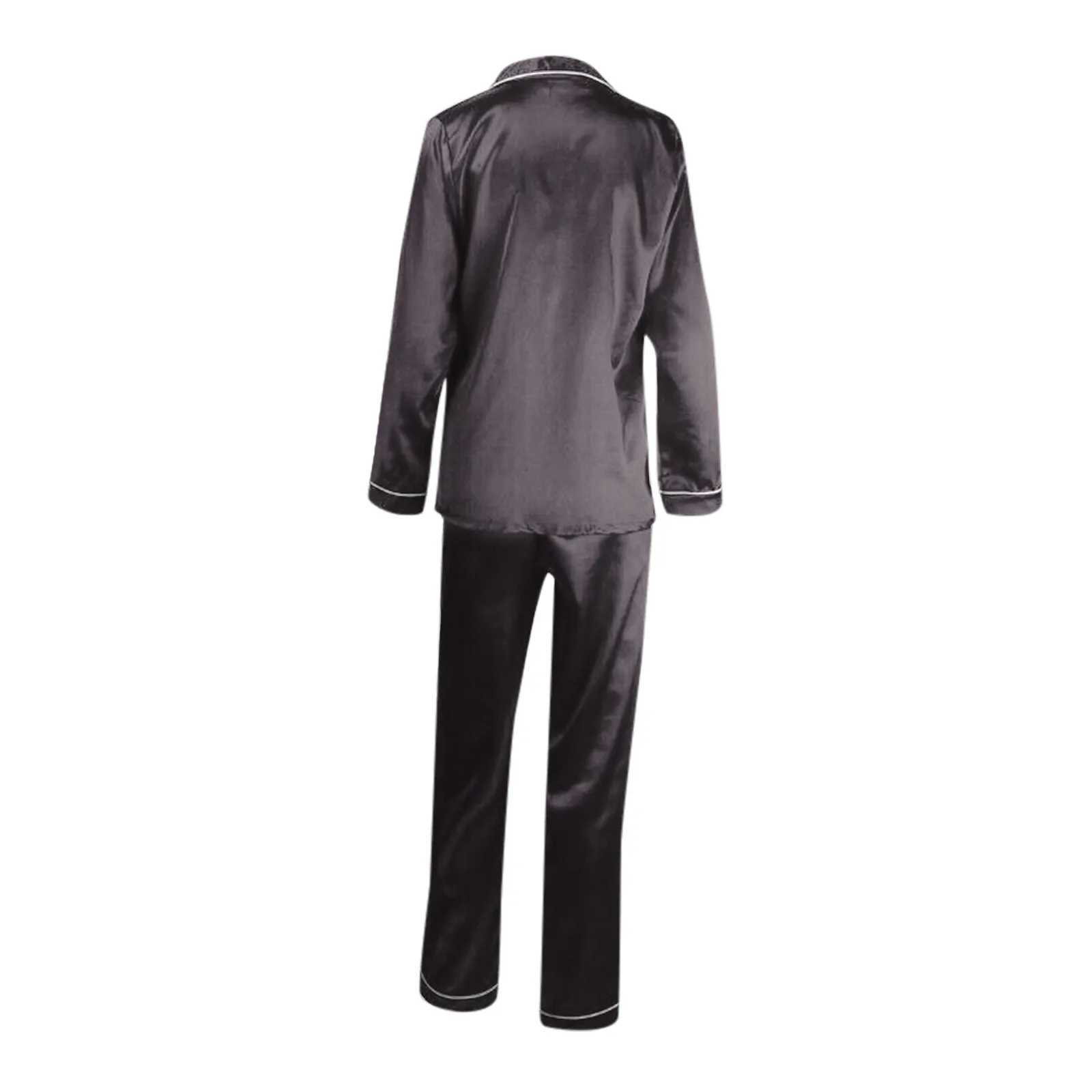 Autumn Women Basic Silk Satin Pajamas Suits Loose Home Wear 2 Piece Set Long Sve Lapel Button Up Shirts+Pant Sets SpwearXJ250220