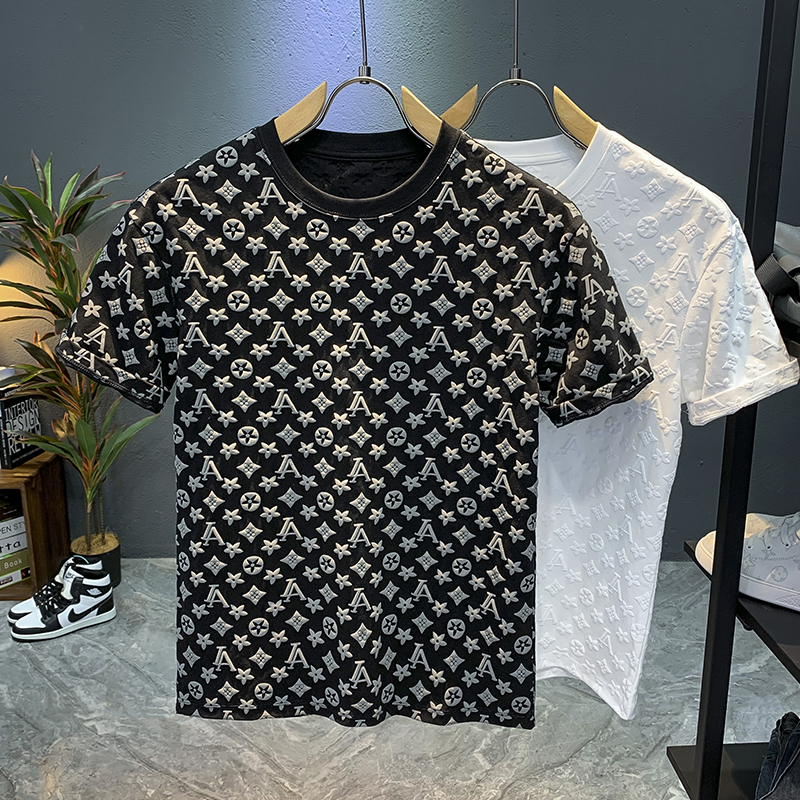 2025 White short-sleeved T-shirt men 2025 new fashion brand new summer trend all loose solid color top