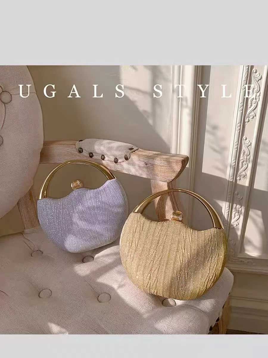 Luxury Gold Metal Handle Womens Handbag Fashion Glitter Shiny Evening Bag Wedding Party Clutch Purse Shoulder Crossbody Bag Z250220