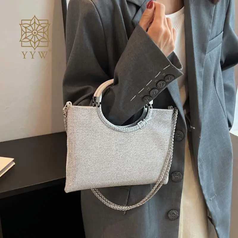 Shiny Diamond Handbag Shoulder Bucket Bags Circle Top Handle Rhinestone PU Leather Large Capacity Lady Envelope Messenger Purse Z250220