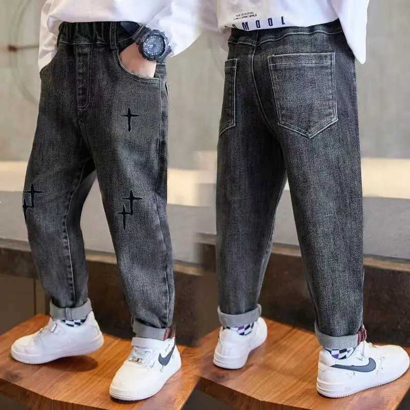 New boys clothing arrow letter gray jeans classic pants childrens denim clothing trend long bottom baby boys casual Trousers Z250220