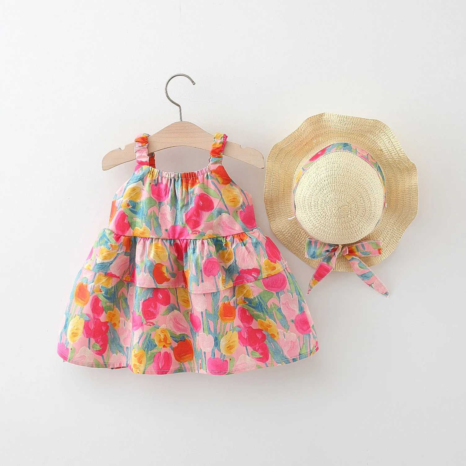 2 baby girls summer new dress sweet and cute floral skirt 0-4 years old Girls Casual and Fashionable Sleeveless Dress X250220
