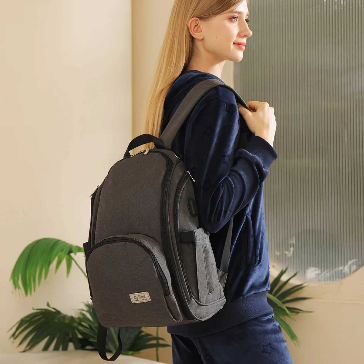 Fashionable waterproof fabric shoulder mommy bag Large capacity double zipper fully open moms bag Multi functional backpack X250220