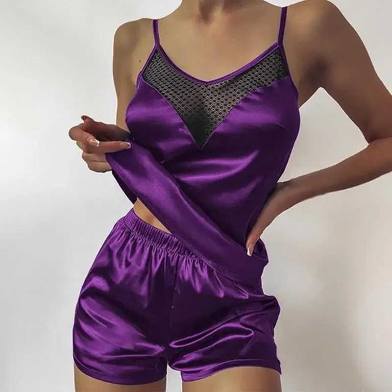 Two Piece Set Summer Strap Fashion Pajama Set Sveless Pyjamas Sp Shorts Set Lace Pajama Suit Spwear Women Sexy NighwearXJ250220