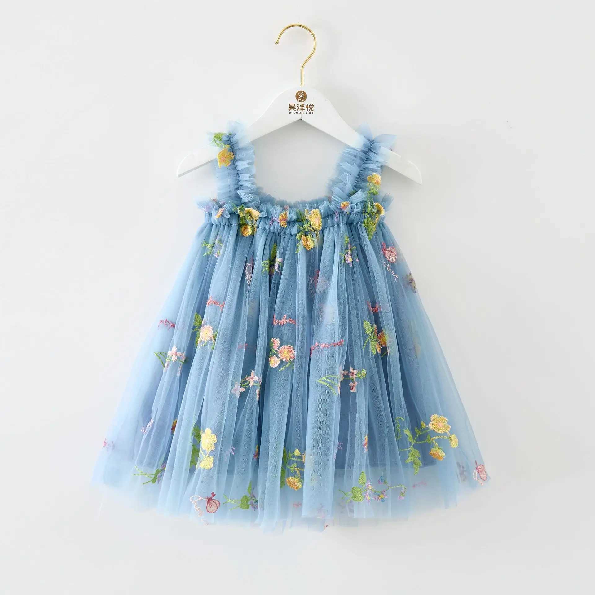 Summer Sweet Flower Embroidery Baby Girl Dress Quality Mesh Suspenders Baby Girl Clothes Birthday Princess Cute Baby Dresses X250220