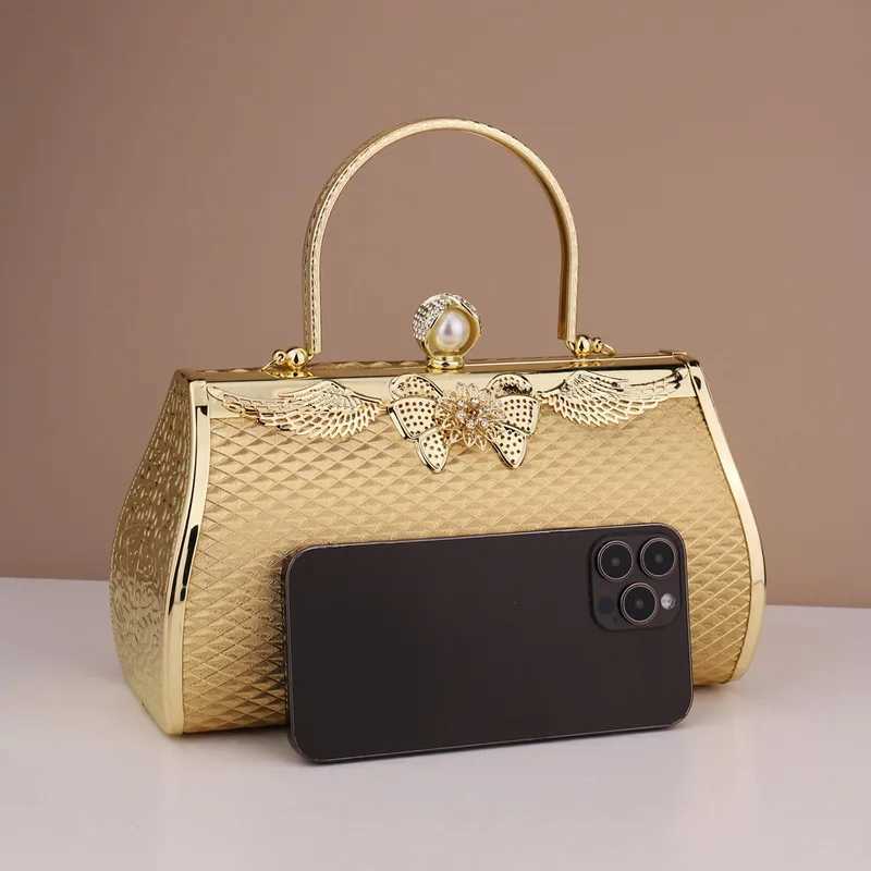 Evening Bags Diamonds Bucket Design Handle Handbags Luxury Party Purse Floral Golden Women Clutch PU Fashion Z250220