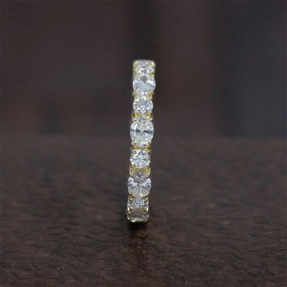 Jewelry 18K Yellow Real Gold 4*3mm Oval-Round 2.5mm Cut Lab Diamond Full Eternity Band Anniversary Wedding Ring For Women