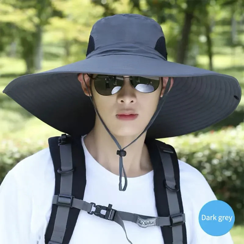 Summer 15CM Large Brim Sun Hat Men Women Breathable Fishing Caps UV Protection Mesh Fisherman Hiking Outdoor Beach Cap 250210