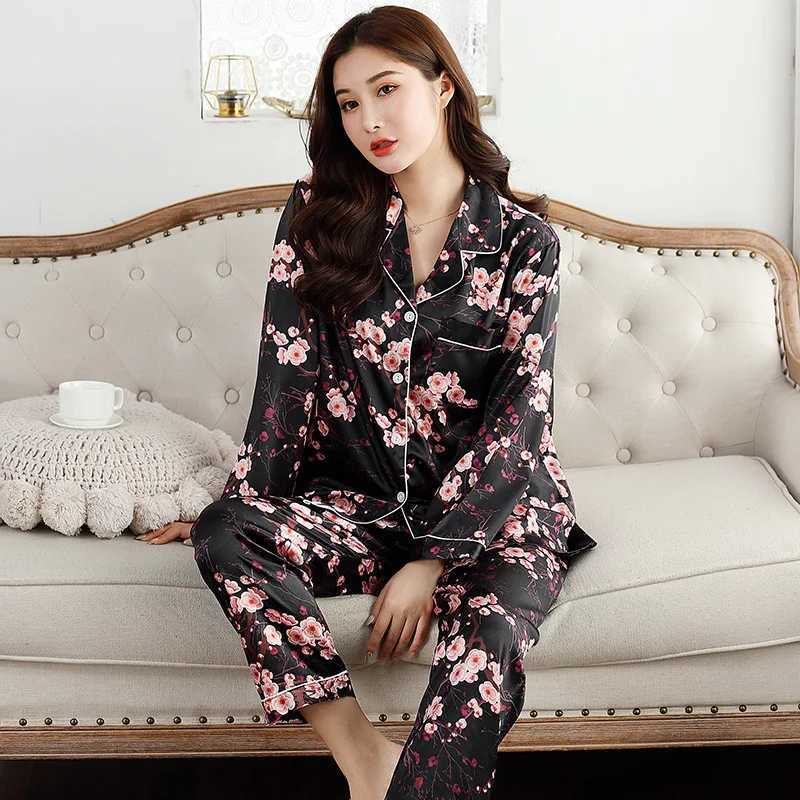 Satin Silk Pajamas for Womens Set pyjamas Button Pigiama Donna pjs Winter jer Pijama Spwear Nightwear Pizama Damska 2PcsXJ250220