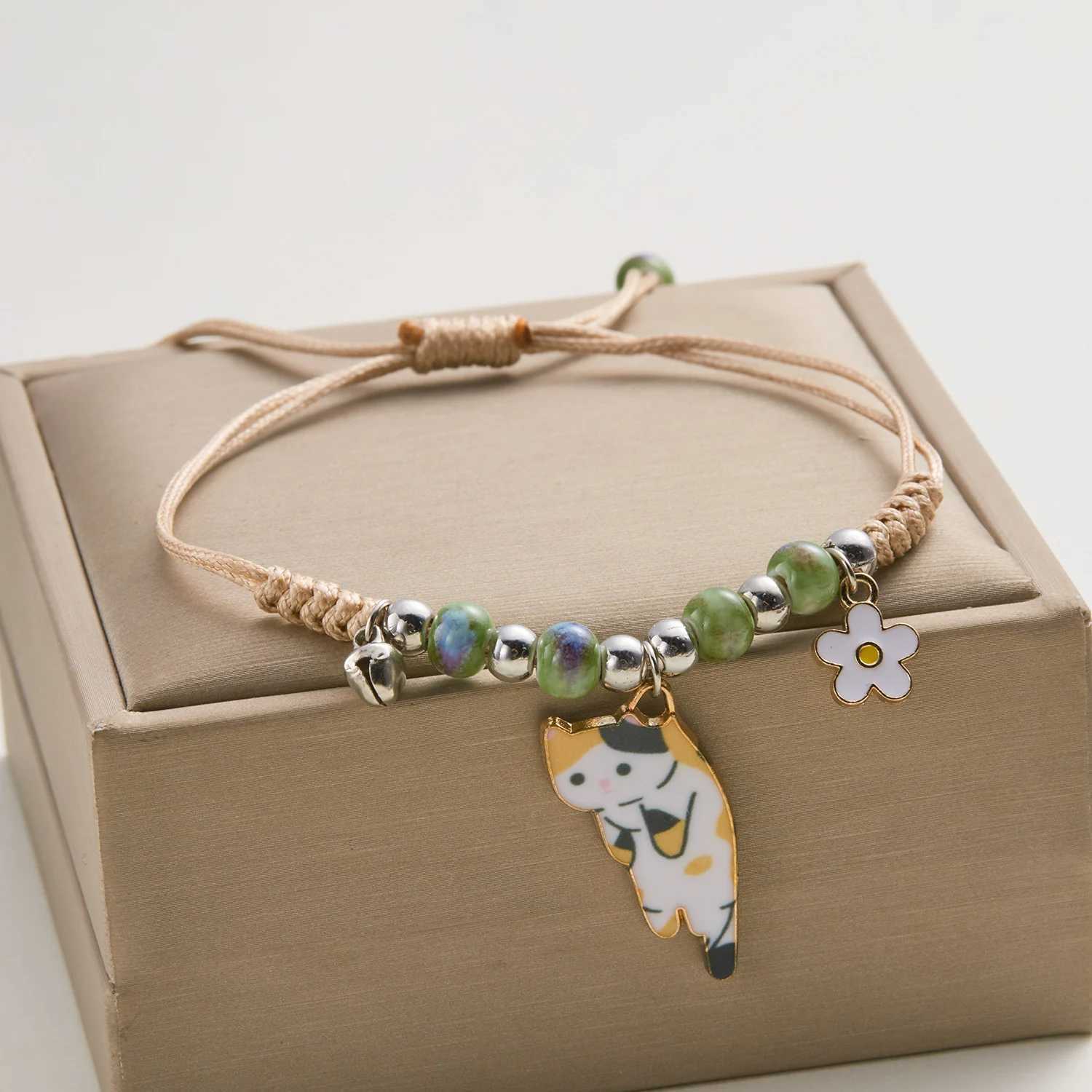 Cartoon enamel animal cat flower bracelet for girls children women charm pet sling rope bracelet handmade friendship jewelry W250221