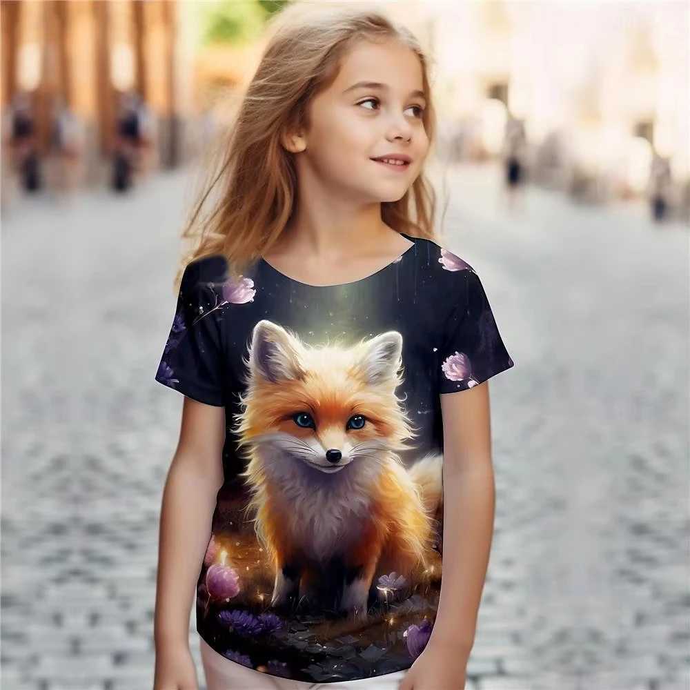 Animal Fox Girl T Shirts Kids Gift Tee Short Sleeve Casual Top Tee Childrens Clothing T Shirt For Girls W250221