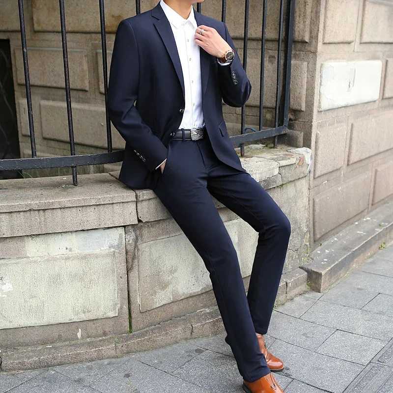Spring New Mens Wear (suit + Pants) Wedding Dress Fashion Handsome Suit Business Tooling All Fashion Solid Color Two-piece SetXJ250222