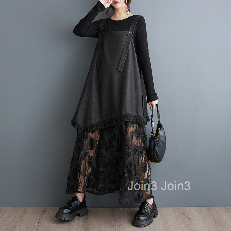 Autumn New Heavy Industry 3D Flower Lace Splicing Dress Versatile Long Strap Skirt
