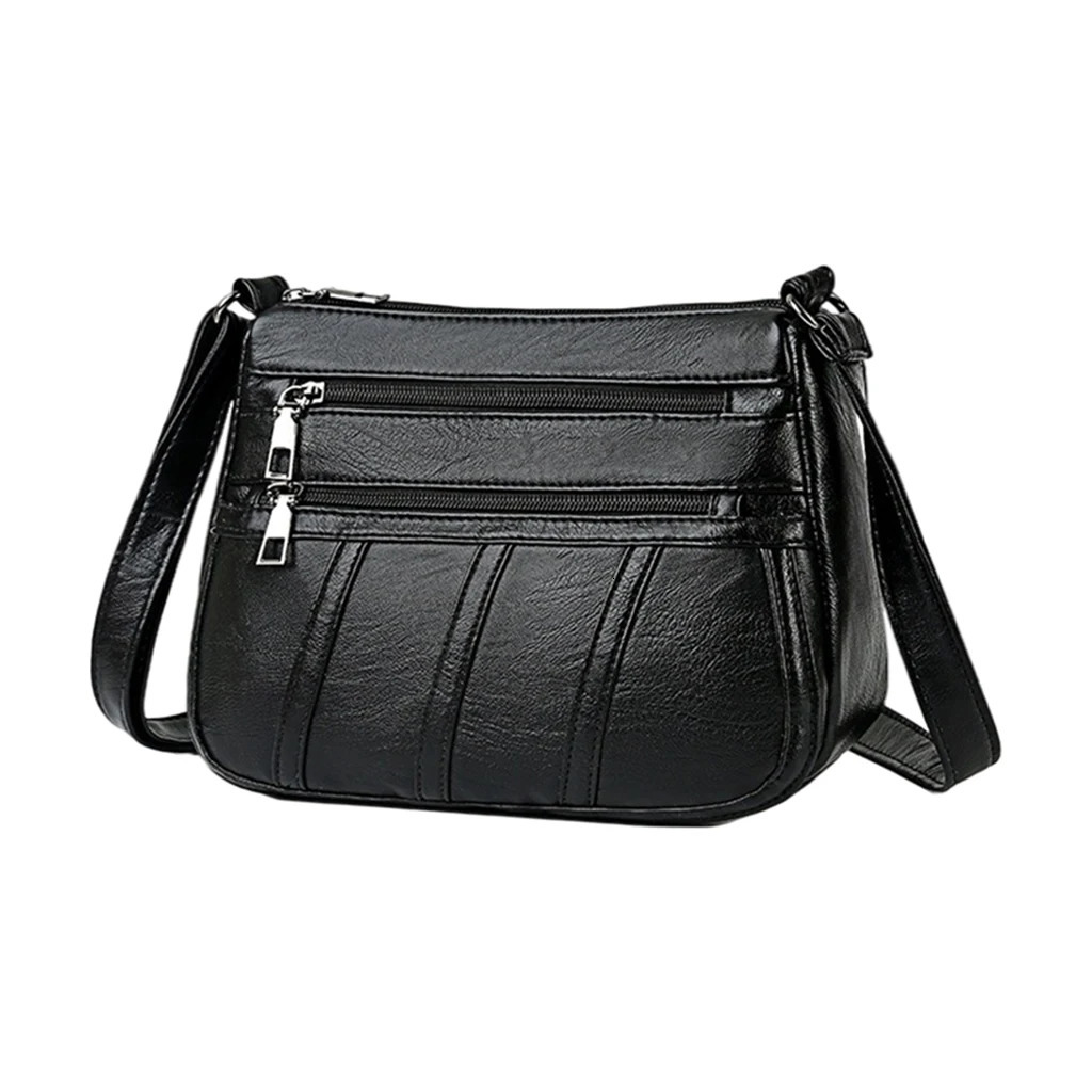 Ship from US Fashion Ladies Retro Style Cross Body Bag PU Leather Casual Messenger Shoulder Handbag Long Strap Black with Compartments 250227FBB