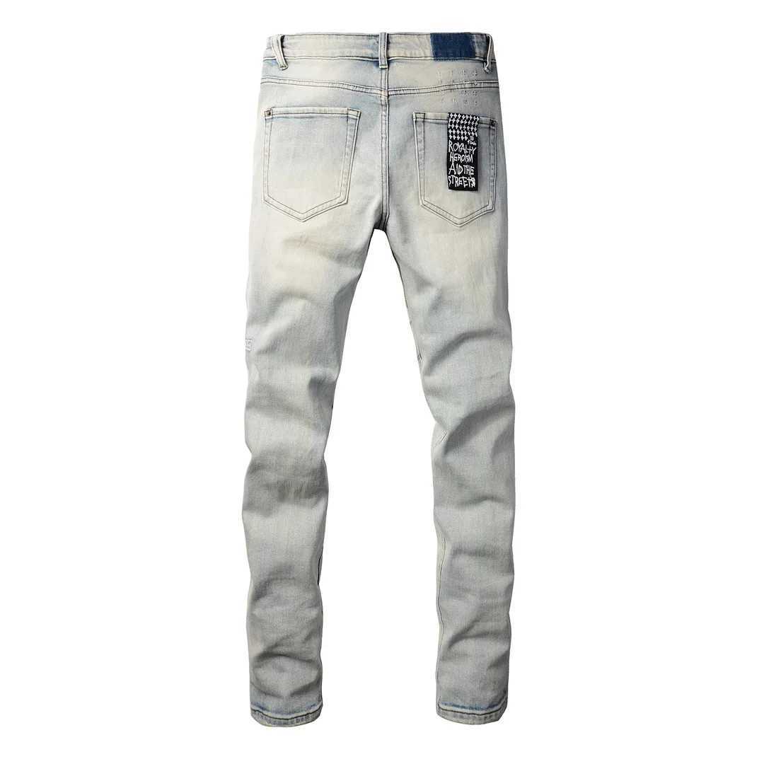 Retro Mens Jeans KSUBI Cross Paint World Hole Trend Low Rise Skinny Denim Pants Pleated Ripped Frayed Trousers 303 W250222