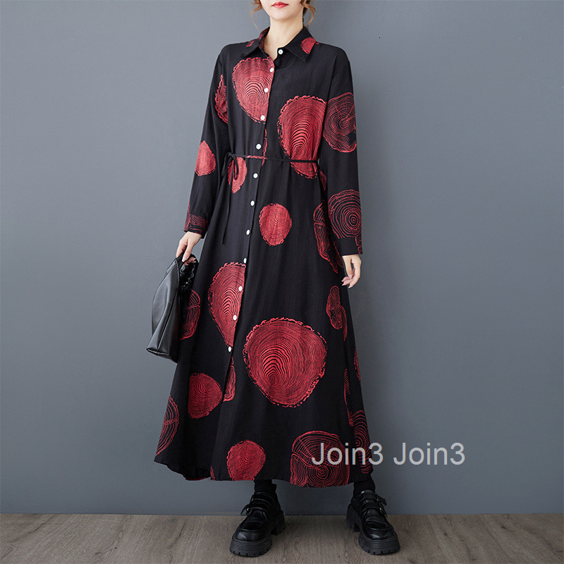 Spring and Autumn New Style Loose Art Fashion Printed Long Sleeve Dress Versatile Casual Shirt Dress
